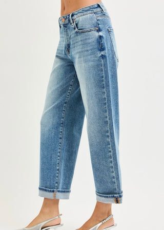 Extended Mid Rise Ankle Boyfriend Cuffed Jeans