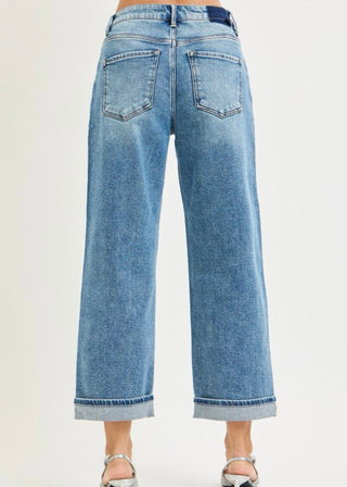 Extended Mid Rise Ankle Boyfriend Cuffed Jeans