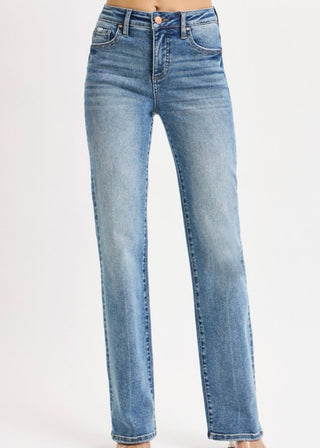 Risen Med Wash Tummy Control High Rise Straight Jeans
