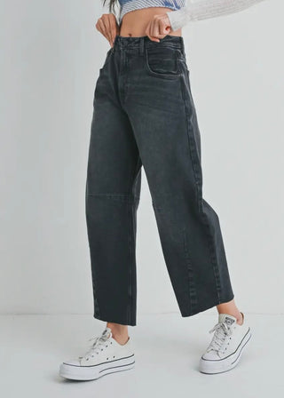 Just Black Denim Barrel Jean with Seams – Washed Black