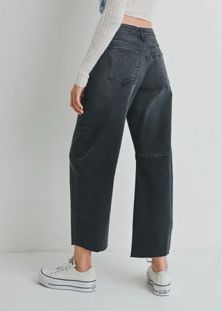 Just Black Denim Barrel Jean with Seams – Washed Black