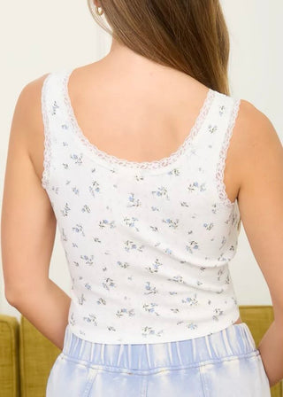Floral Pointelle Lace Trim Knit Top