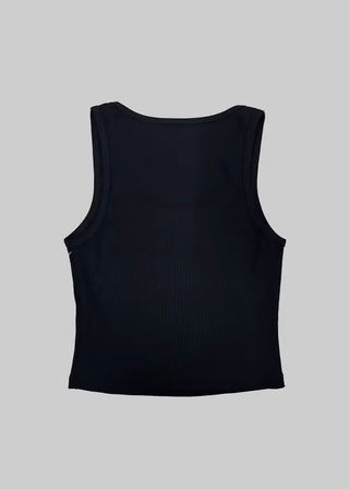 Black Basic Square Neck Cropped Sleeveless Top