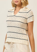 Load image into Gallery viewer, Striped Open-Knit Collared Top
