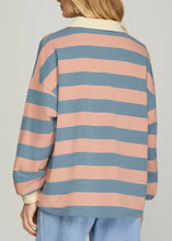 Load image into Gallery viewer, Long Sleeve Oversized Rugy Striped Collared Top
