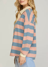 Load image into Gallery viewer, Long Sleeve Oversized Rugy Striped Collared Top
