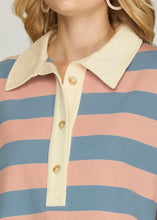 Load image into Gallery viewer, Long Sleeve Oversized Rugy Striped Collared Top
