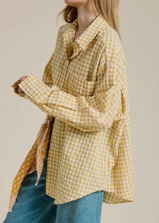 Relaxed Gingham Button Down Shirt | Gold