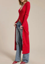 Load image into Gallery viewer, Ribbed Button Front Cardigan Dress | Red
