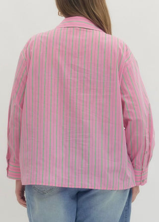 Pink Extended Size Classic Stripe Button-Down Shirt