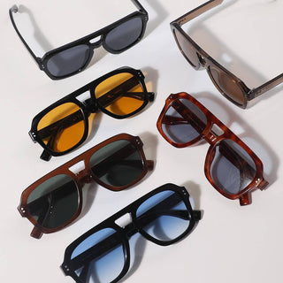 Red Tortoise with Grey Lens Plastic Frame Retro Square Aviator Sunglasses