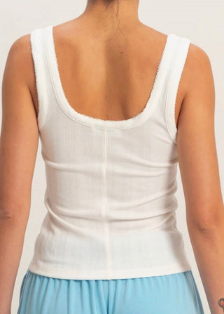 White Pointelle Button Front Tank