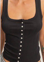 Load image into Gallery viewer, Black Pointelle Button Front Tank
