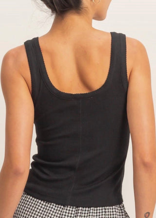Black Pointelle Button Front Tank