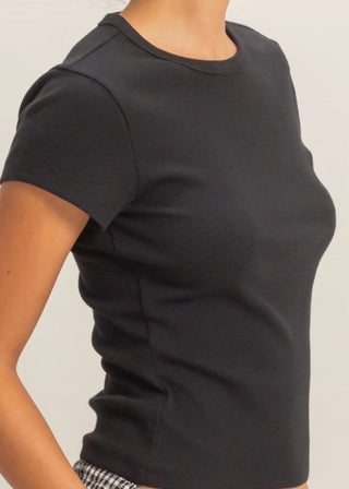 Basic Black Ribbed Short Sleeve Top