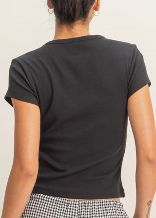 Basic Black Ribbed Short Sleeve Top
