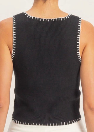 Black Contrast Stitch Square Neck Ribbed Tank