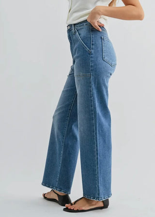 Patch Pocket Wide Leg Jeans