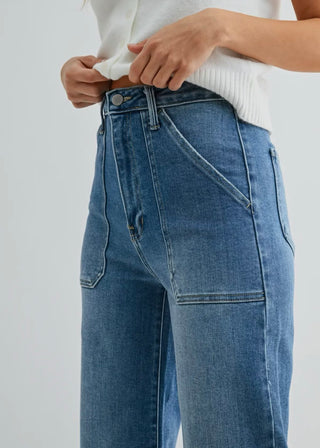 Patch Pocket Wide Leg Jeans