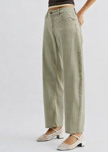 Load image into Gallery viewer, Just Black Denim Comfort Barrel Pants in Soft Olive
