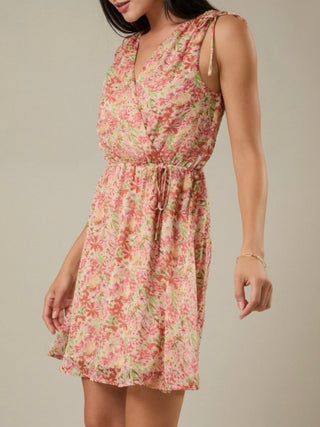 Floral Surplice Chiffon Mini Dress S