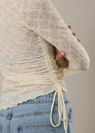 Ruched Lace Long Sleeve Top