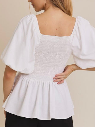 Square Neck Bubble Sleeve Peplum Top