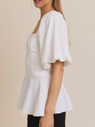 Square Neck Bubble Sleeve Peplum Top