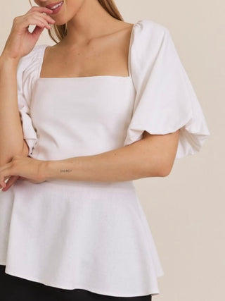 Square Neck Bubble Sleeve Peplum Top