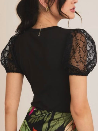 Lace Puff Sleeve Knit Bodysuit