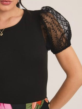 Lace Puff Sleeve Knit Bodysuit
