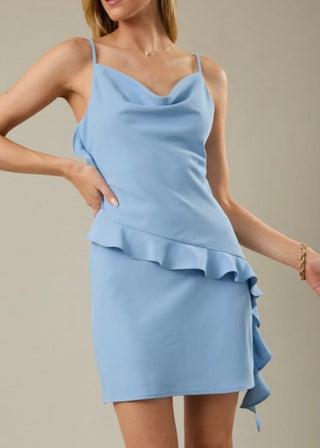 Ruffled Cowl Neck Mini Dress
