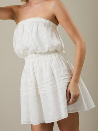 Strapless Pintuck Eyelet Dress