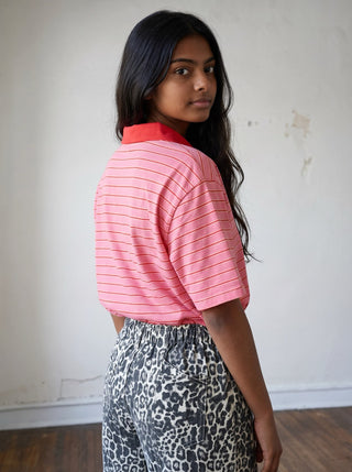 Pink Oversized Stripe Knit Polo
