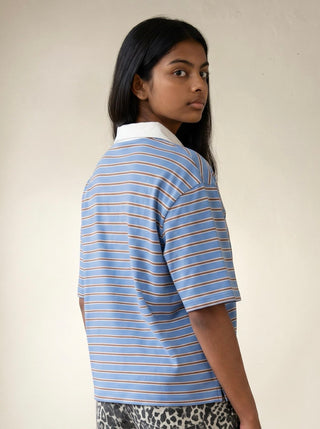 Blue Oversized Stripe Knit Polo