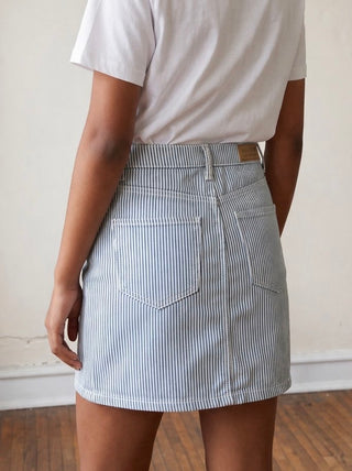 Harbor Stripe Button Front Mini Skirt