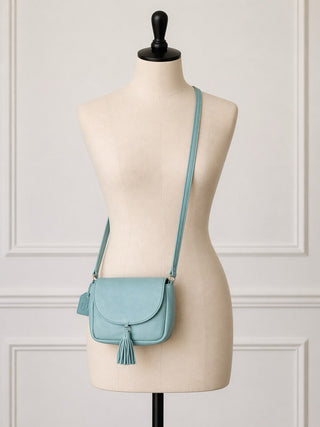 Teal Ruthie Leather Tassel Crossbody