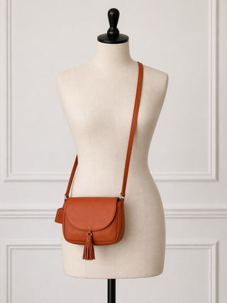 Tangerine Ruthie Leather Tassel Crossbody