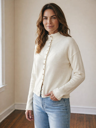 Ivory Ribbed Collar Cardigan