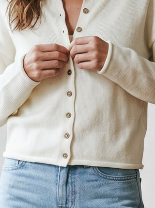 Ivory Ribbed Collar Cardigan