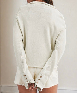 Ivory Ribbed Collar Cardigan