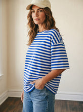 Load image into Gallery viewer, Weekend Stripe Relaxed Tee | Cobalt

