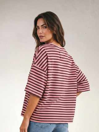 Weekend Stripe Relaxed Tee | Coral