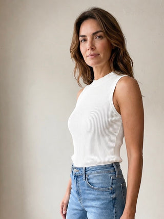Essential Ribbed Tank | White
