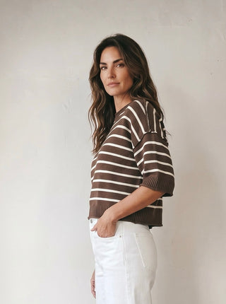 Seaside Stripe Knit Pullover | Brown