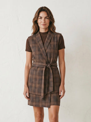 Chestnut Plaid Wrap Mini Skirt