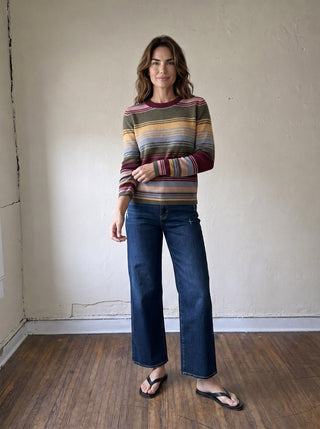 MOD REF Harvest Stripe Sweater in cozy knit with bold harvest stripe pattern, long sleeves, and ribbed cuffs.