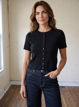Load image into Gallery viewer, Charlotte Scallop Button Sweater Tee | Black
