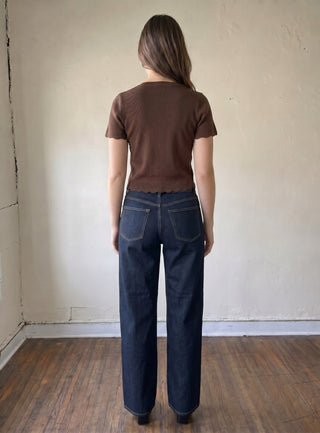 Charlotte Scallop Button Sweater Tee | Brown