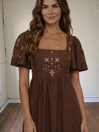 Meadow Song Embroidered Midi Dress